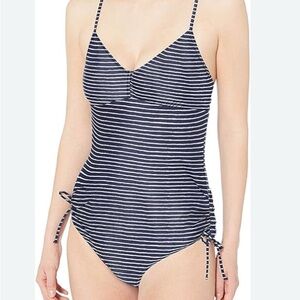 Prana Navy & White Striped Tank One-Piece Swimsuit